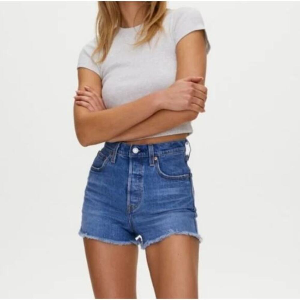 Levi's Blue high waisted ribcage shorts